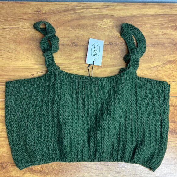 Cider Crop Sweater Tank Knit Size L Green Pink Heart NWT - Picture 5 of 6